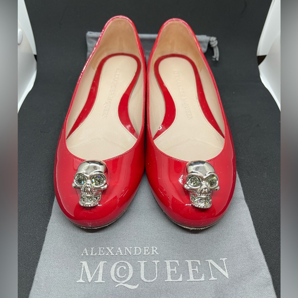 Alexander Mcqueen Skull Leather Ballerinas Shoes| Red | Size 6